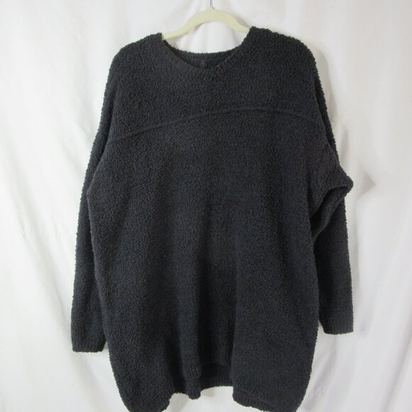 Skims Cozy Knit V Neck Mini Dress Long Sleeve Black Sherpa Tunic Size Large/XL - Picture 3 of 7
